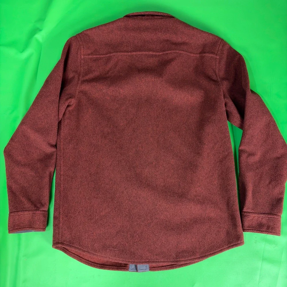 LL Bean Fleece Shacket Mens M Burgundy Reinforced Elbow Patches Shirt Jacket EUC